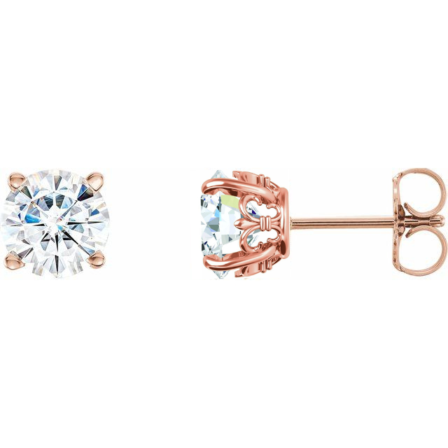 Round Moissanite Fleur-de-Lis Stud Earrings