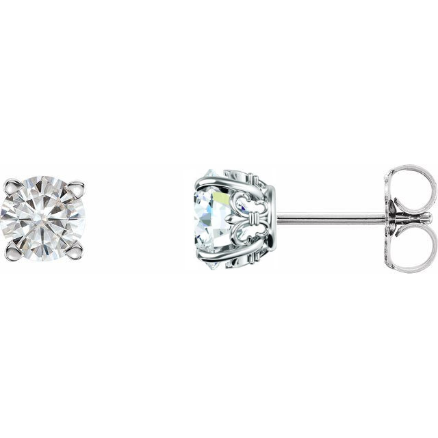 Round Moissanite Fleur-de-Lis Stud Earrings