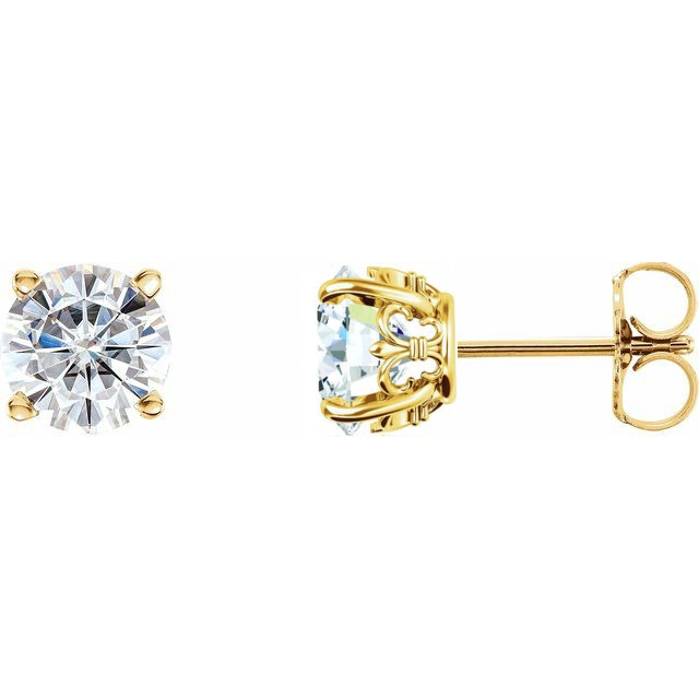 Round Moissanite Fleur-de-Lis Stud Earrings