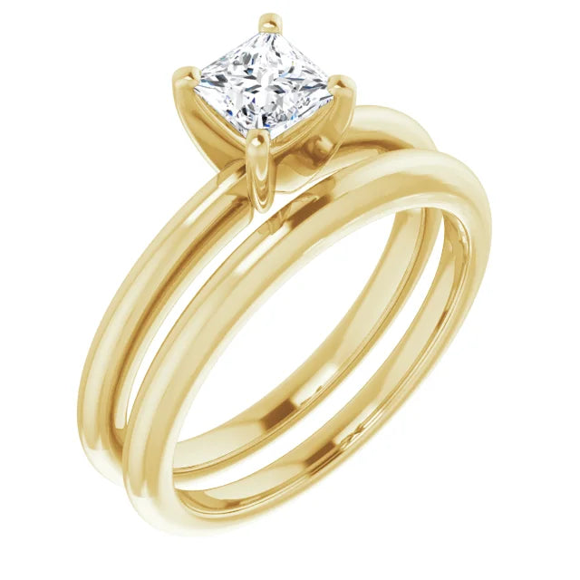 Square 1/2 CT Natural Diamond Classic Solitaire Ring with GIA Grading Report