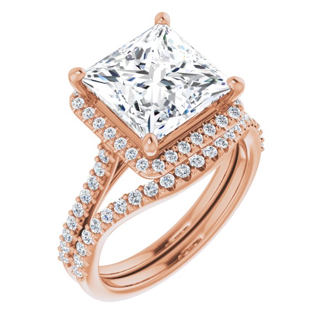 Square Moissanite Accented Halo Ring